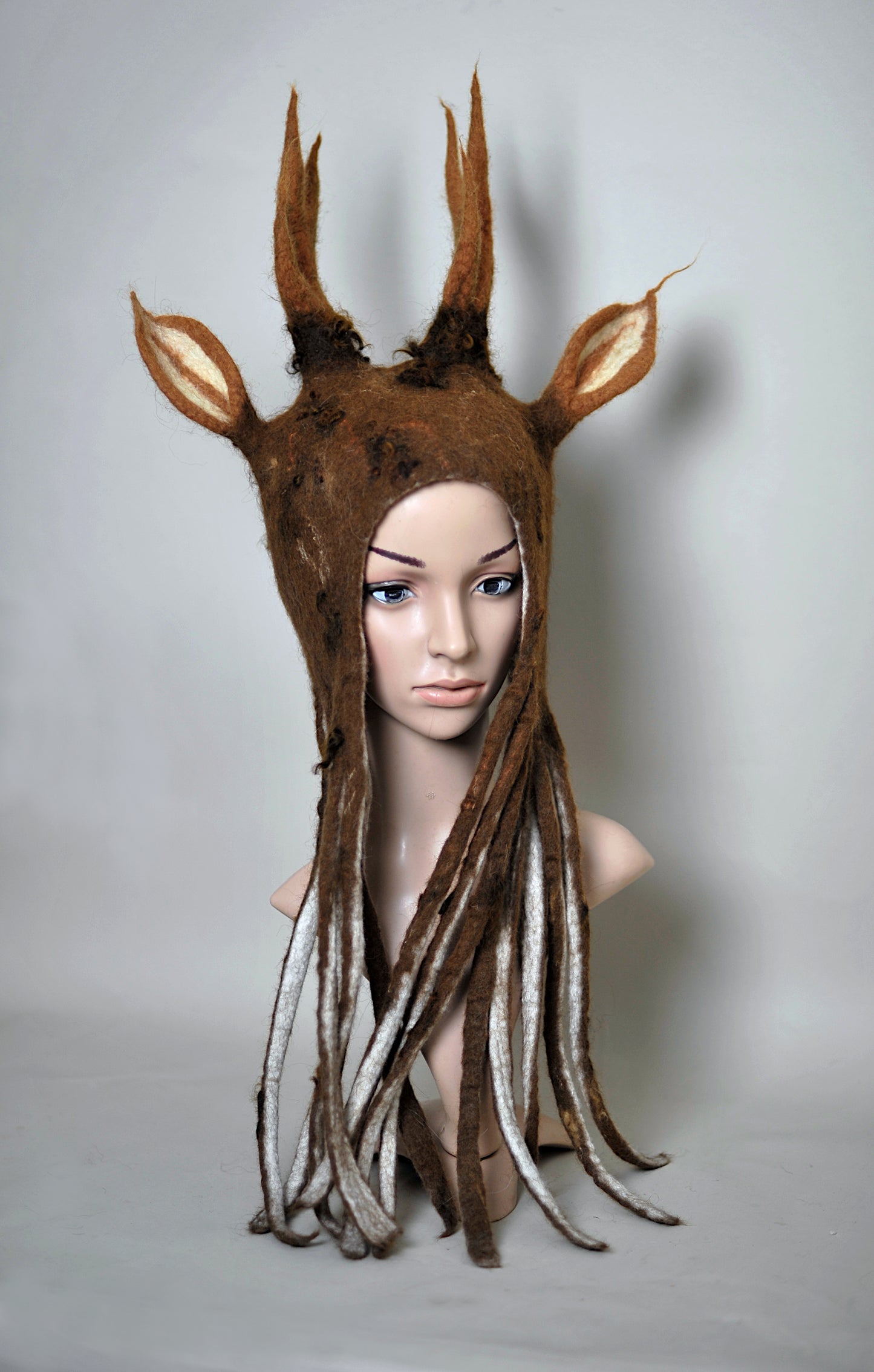 Alpaca&Merino Wool Deer Antler Hat with Dreads