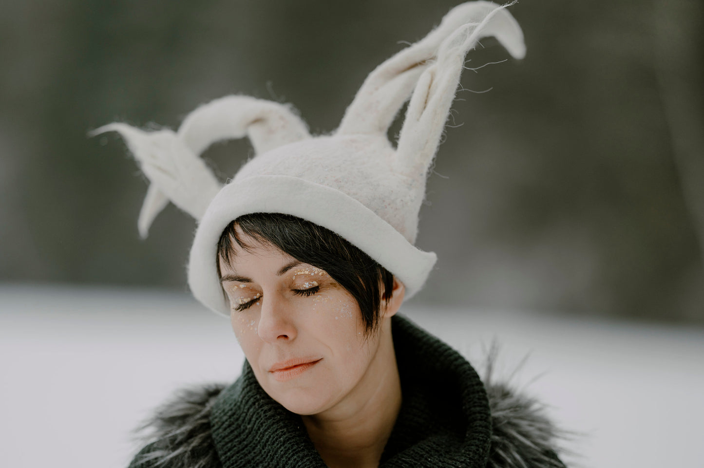 woolen felted white rabbit hat