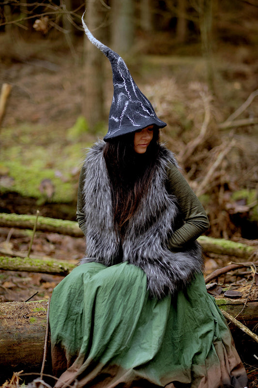 hand felted black witch hat