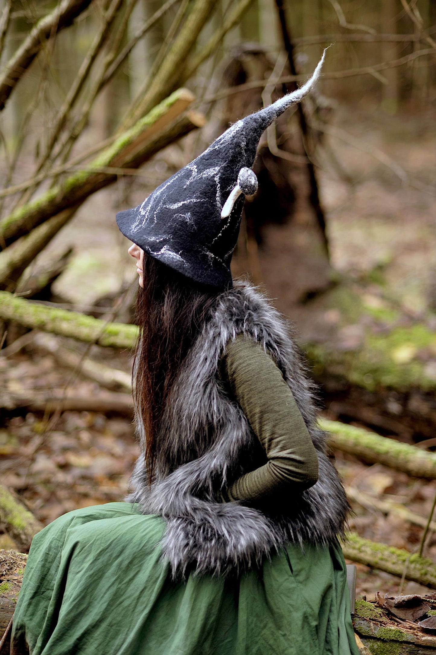 black witch hat with mushroom