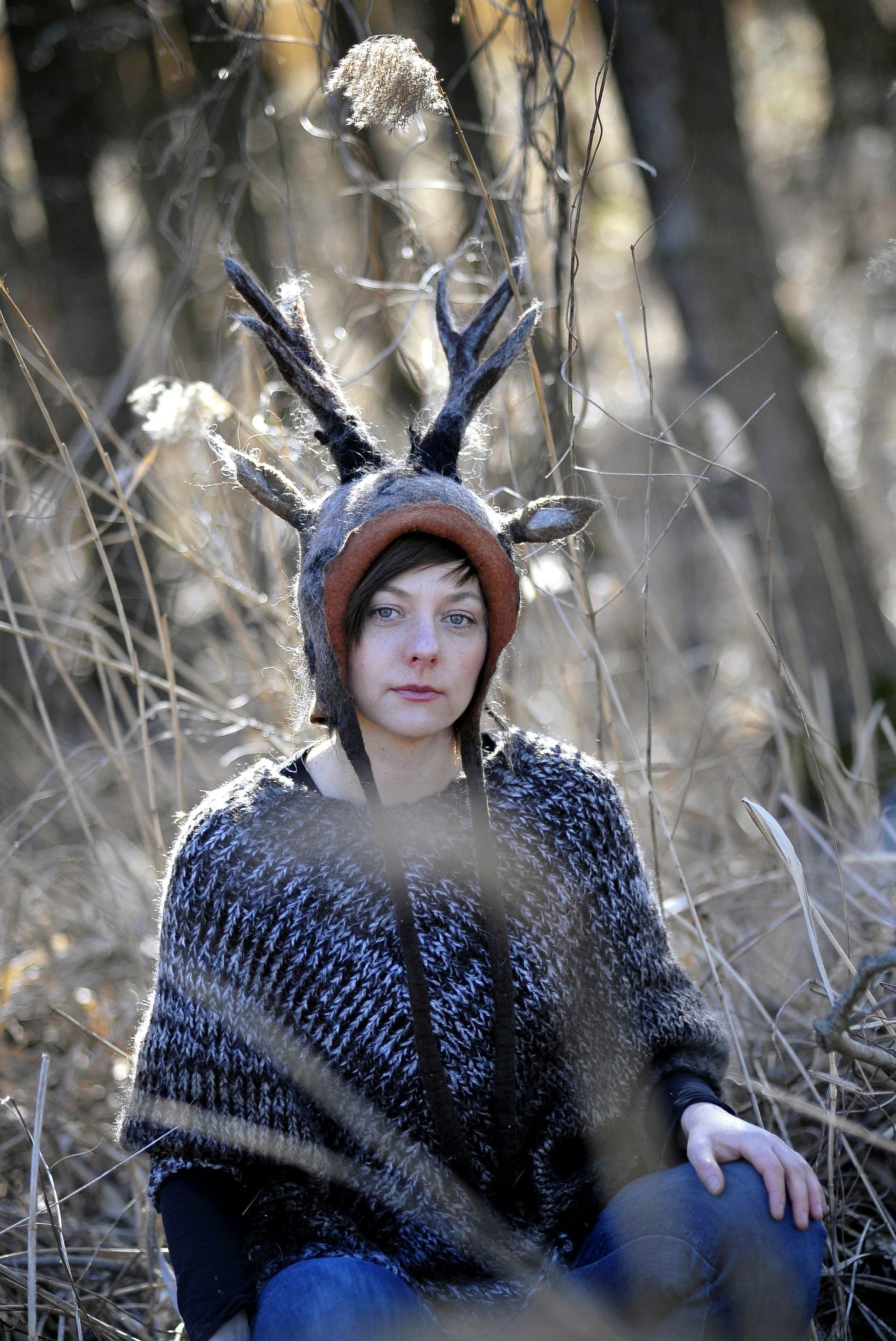 felted wool deer antler hat