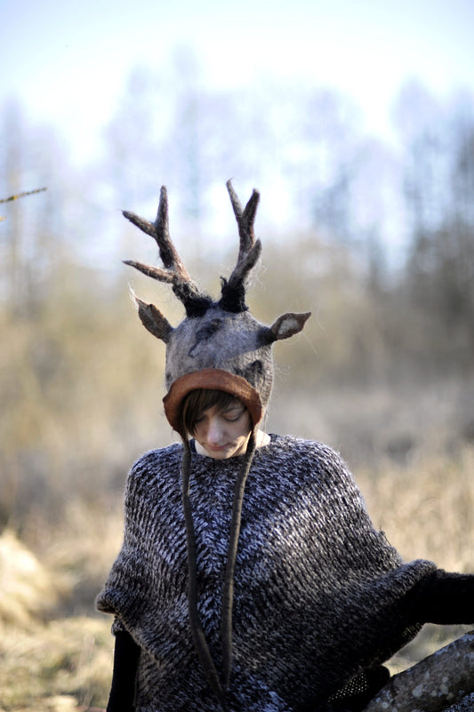 felted deer antler hat