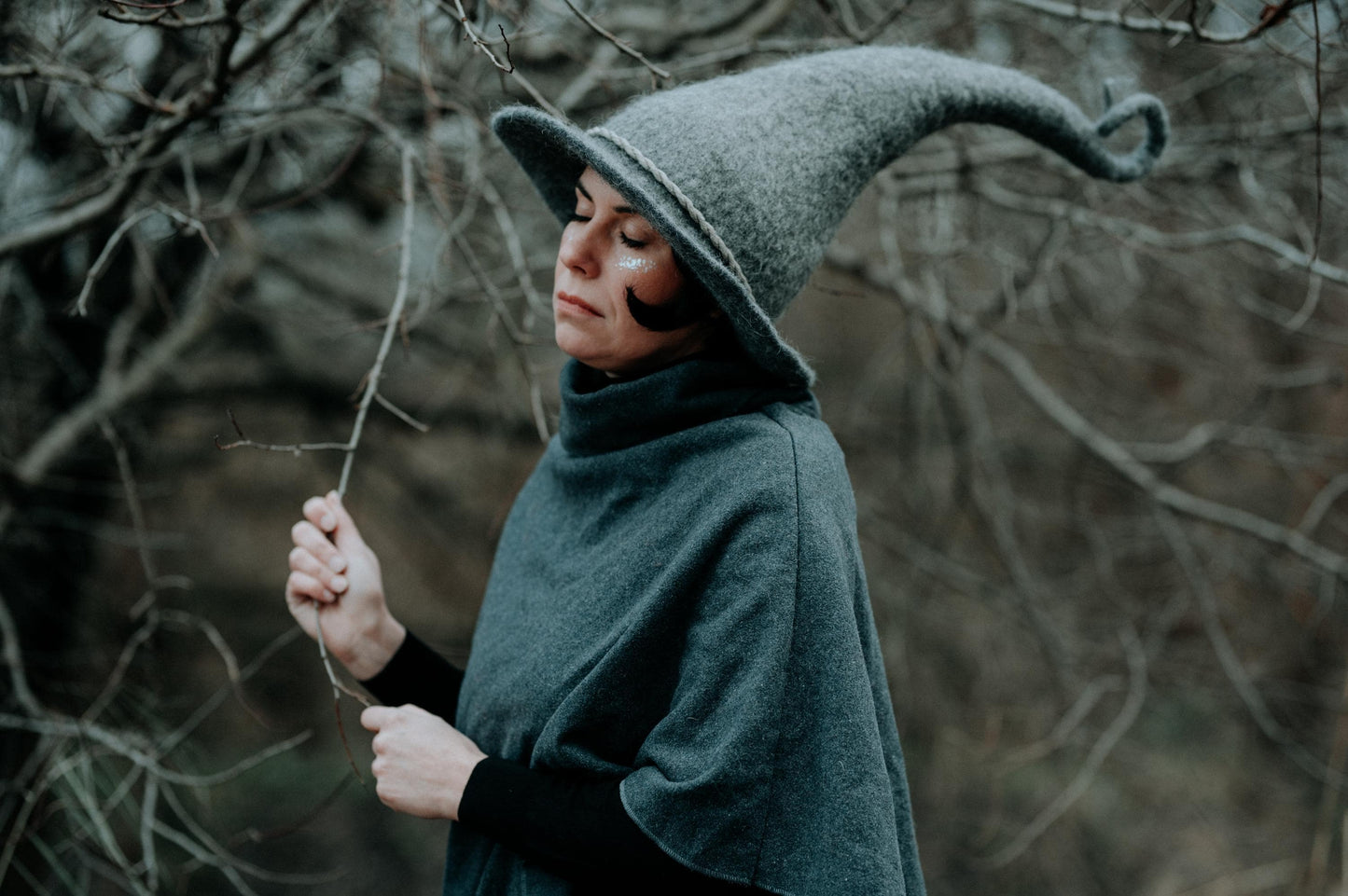 felted wool gray witch hat