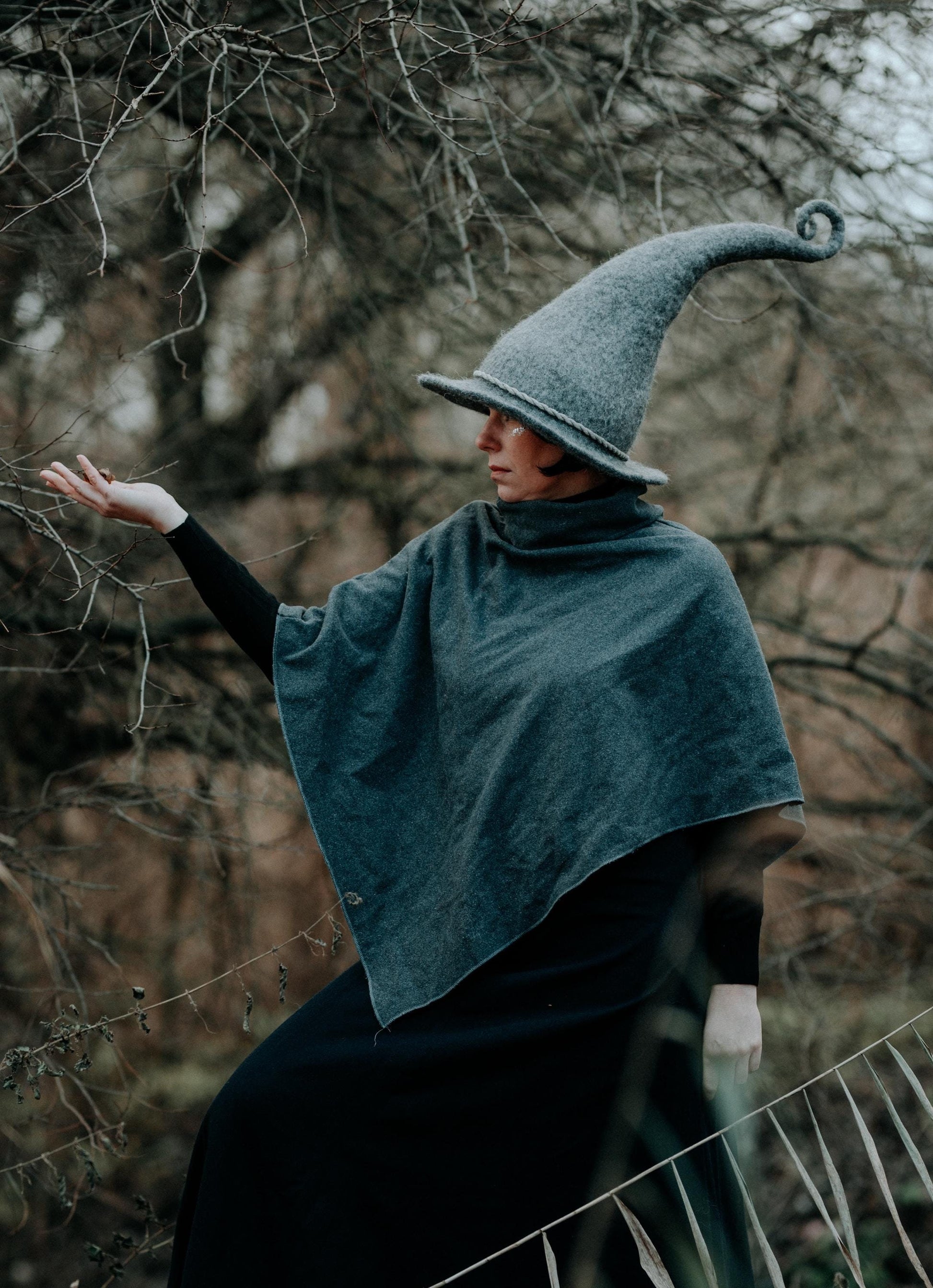 hand felted gray witch wizard hat