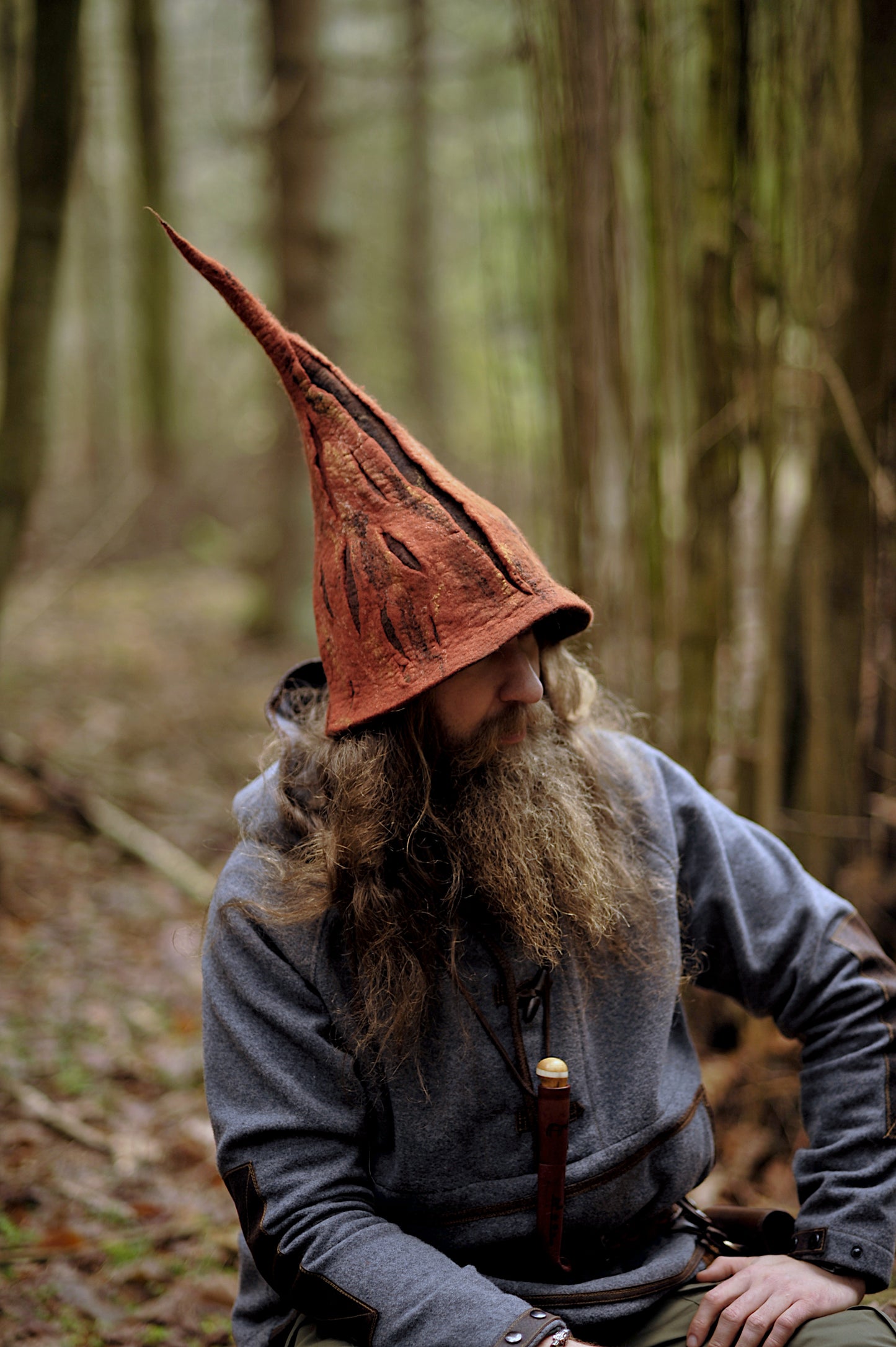 Rusty Orange Druid Tree Bark Textured Felted Hat