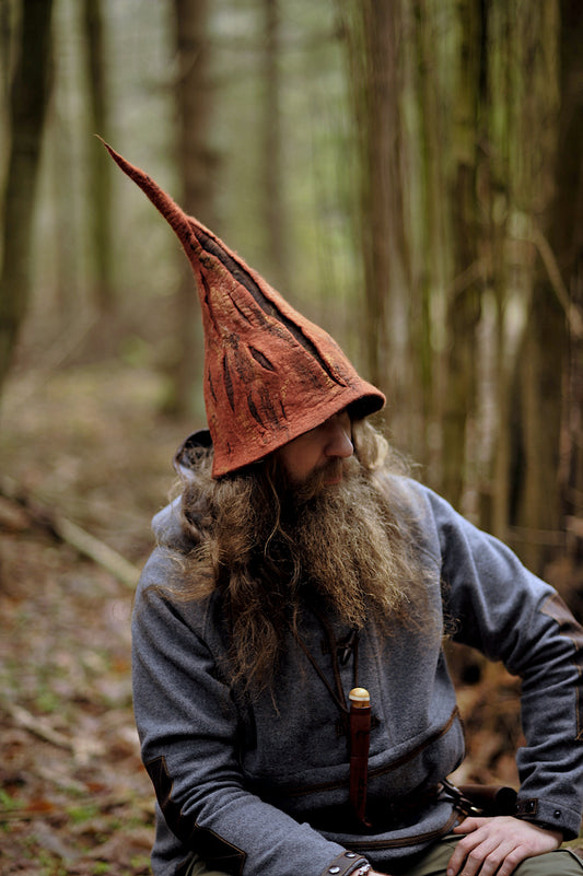 Rusty Orange Druid Tree Bark Textured Felted Hat