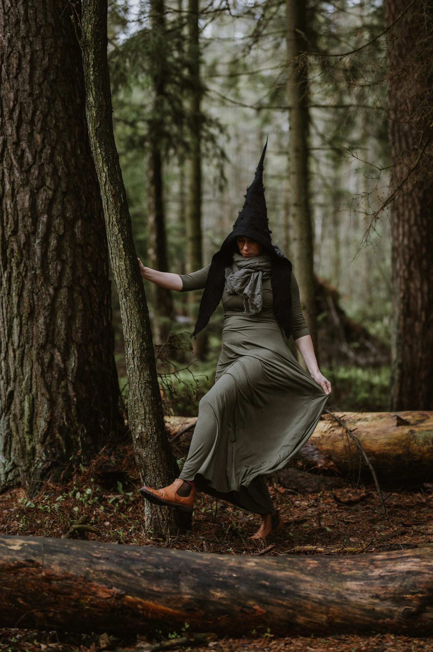 Black Gnome Hat with Wool Locks