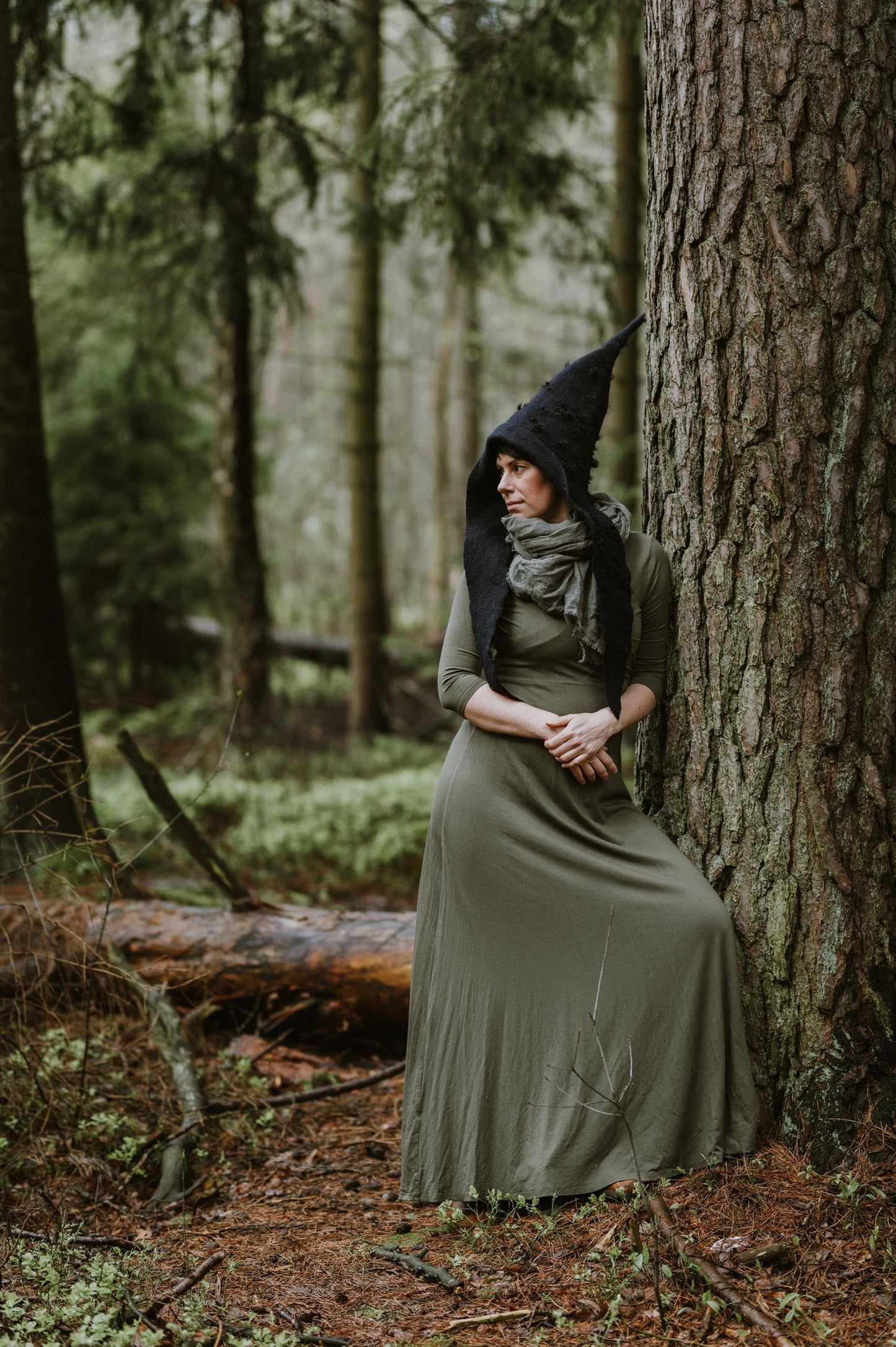 Black Gnome Hat with Wool Locks