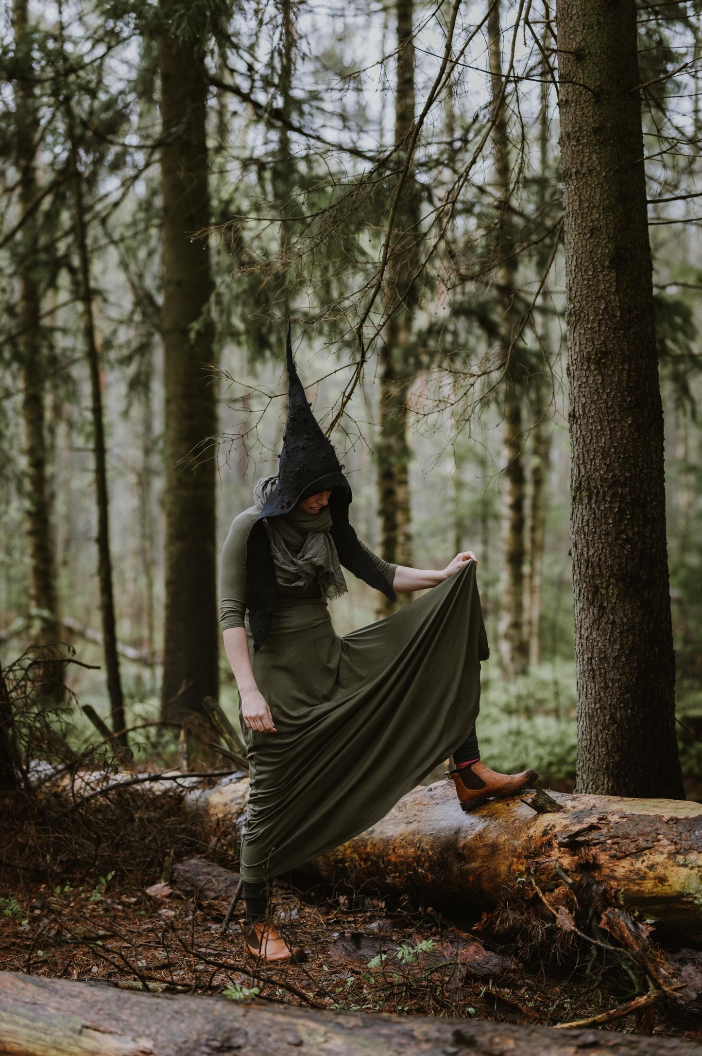 Black Gnome Hat with Wool Locks