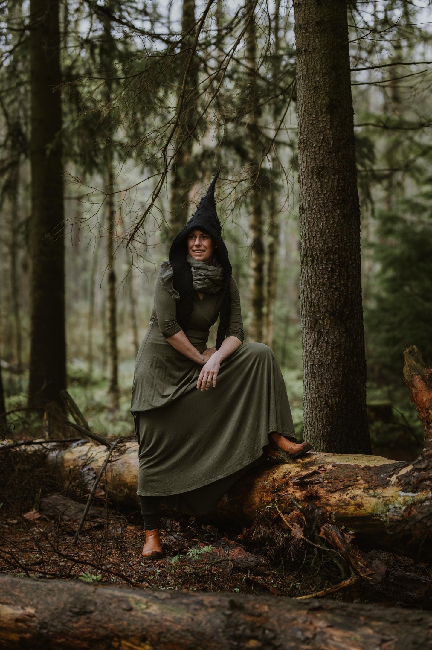 Black Gnome Hat with Wool Locks