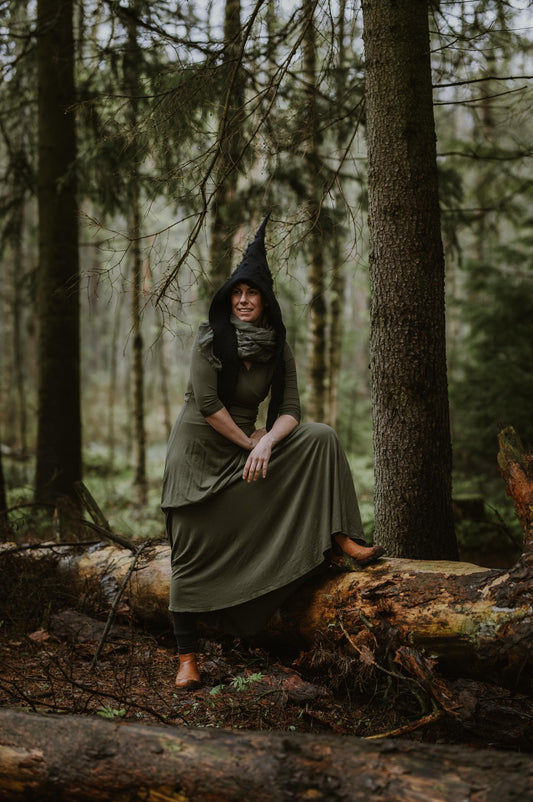 Black Gnome Hat with Wool Locks