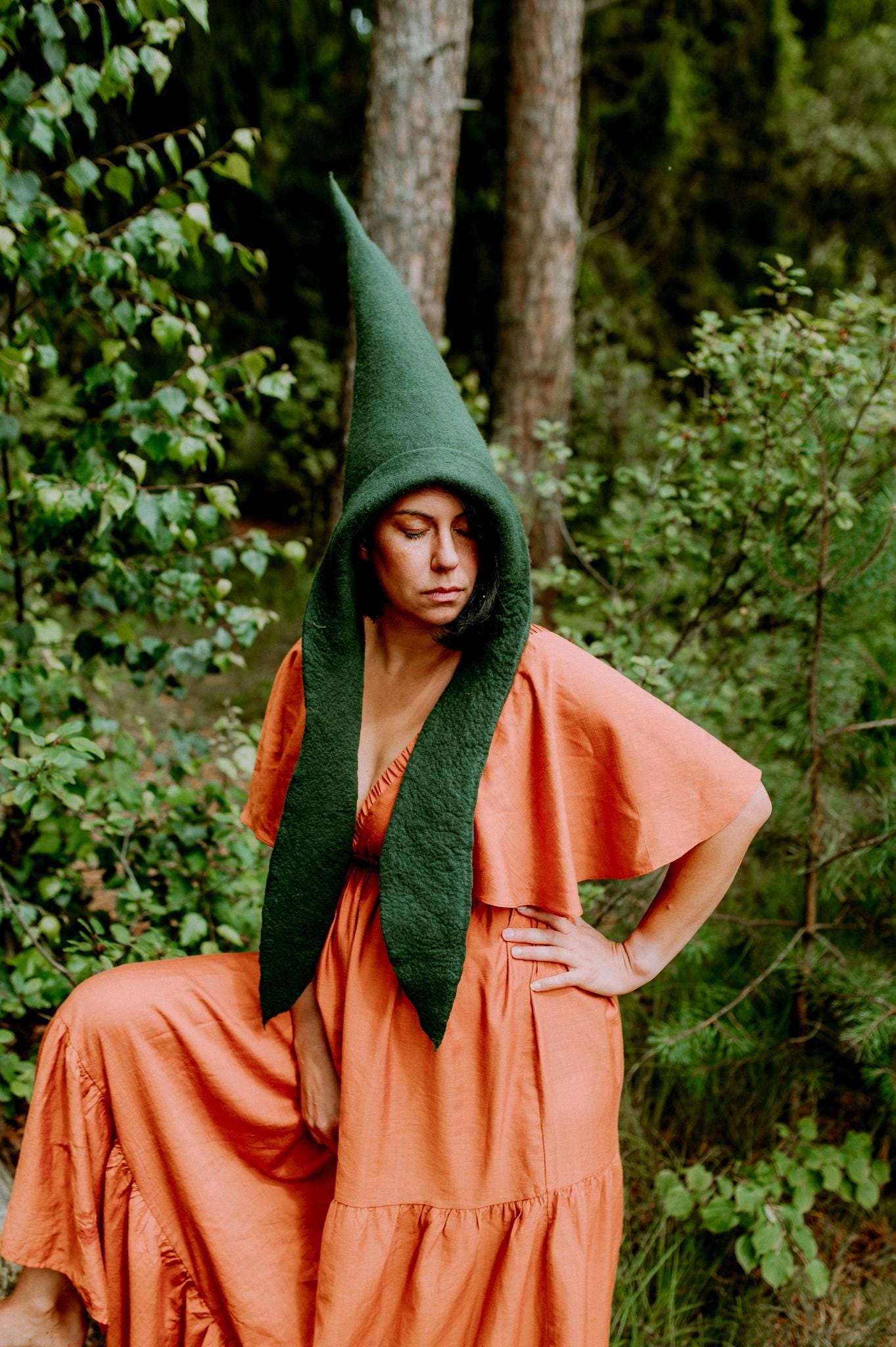 Hand Felted Green Druid Gnome Hat