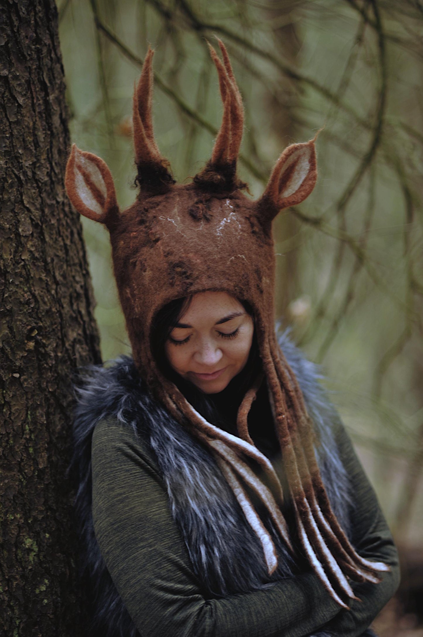 Alpaca&Merino Wool Deer Antler Hat with Dreads