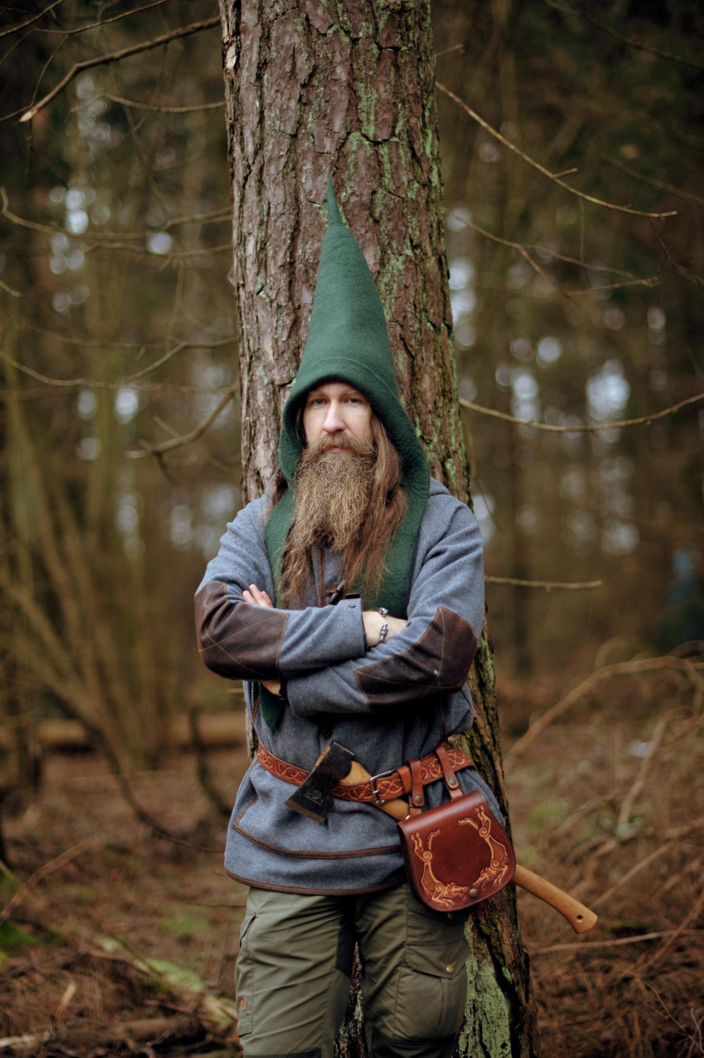 Hand Felted Green Druid Gnome Hat