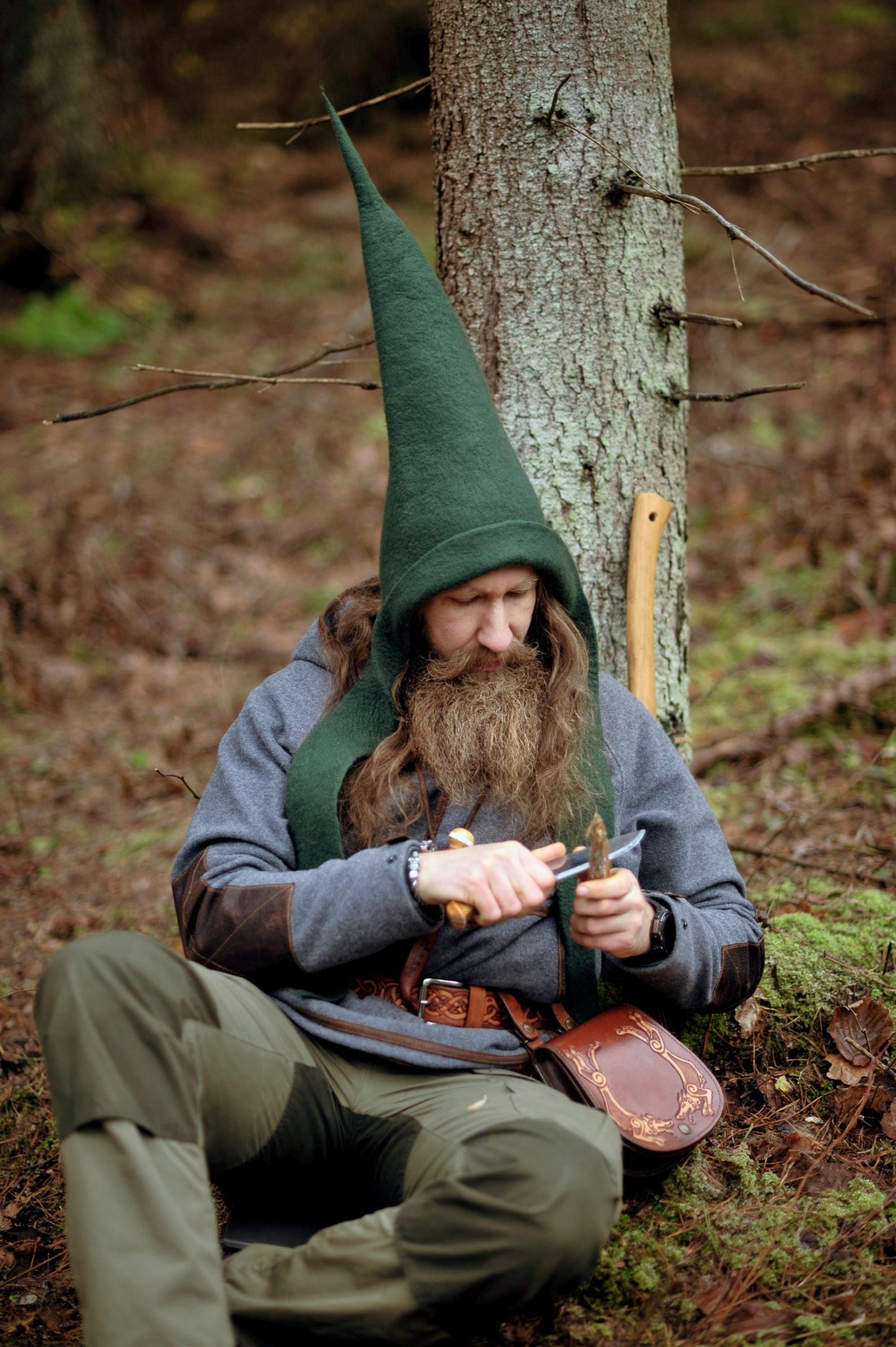 Hand Felted Green Druid Gnome Hat