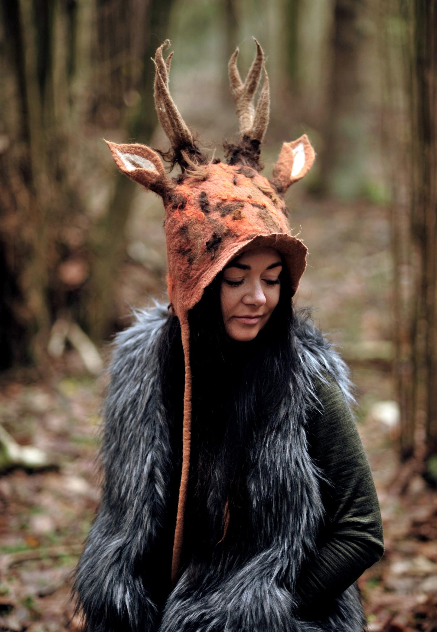 Brown Rusty Orange Deer Antler Headdress