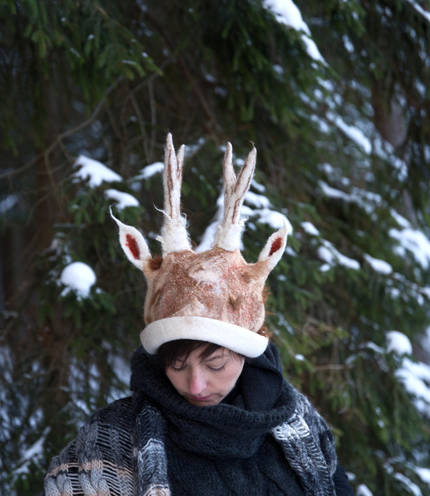 Hand-Felted Deer Antler Hat