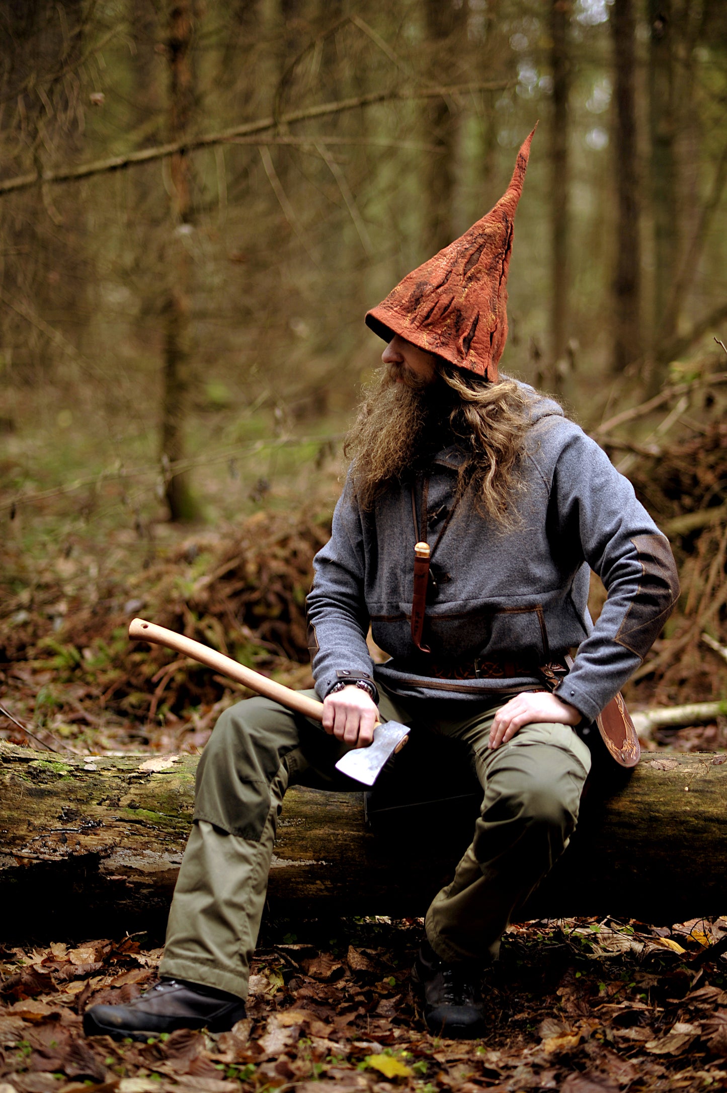 Rusty Orange Druid Tree Bark Textured Felted Hat