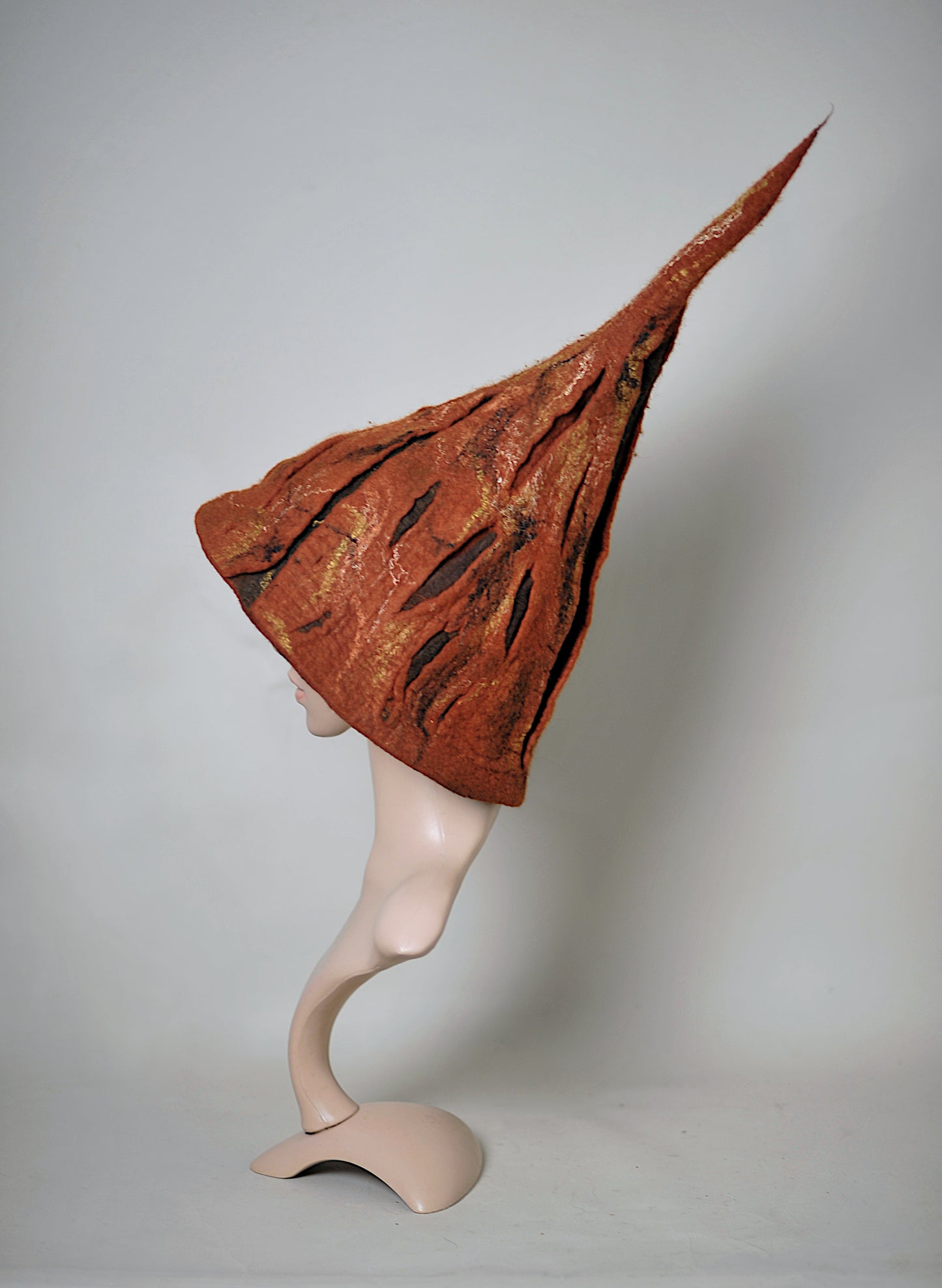 Rusty Orange Druid Tree Bark Textured Felted Hat
