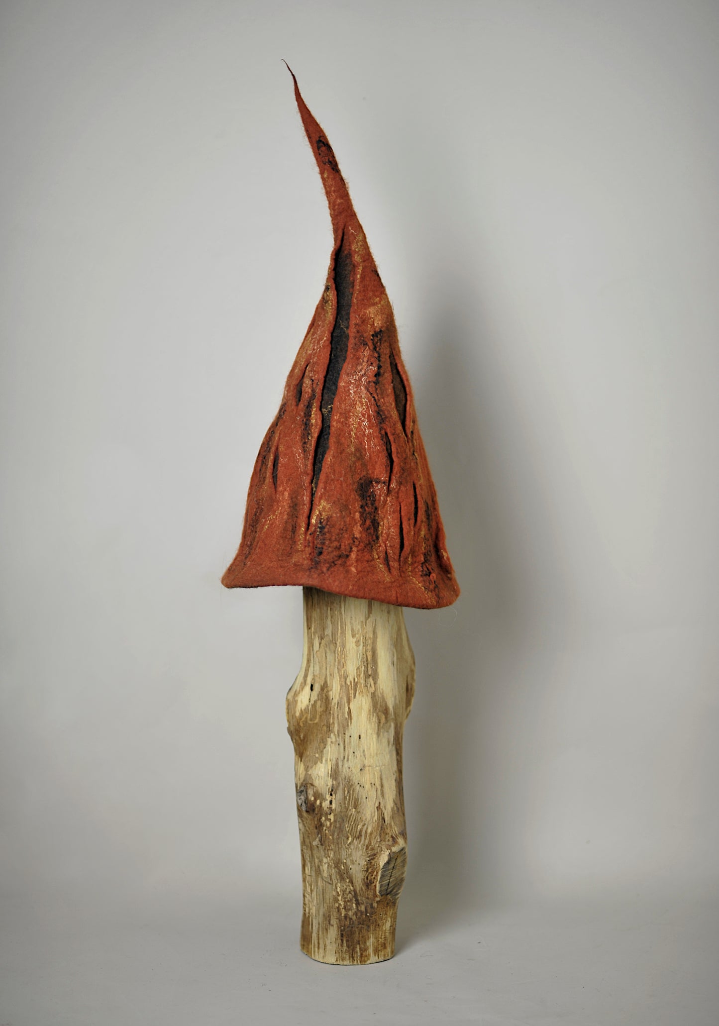 Rusty Orange Druid Tree Bark Textured Felted Hat