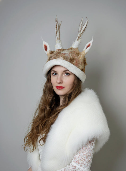 Hand-Felted Deer Antler Hat